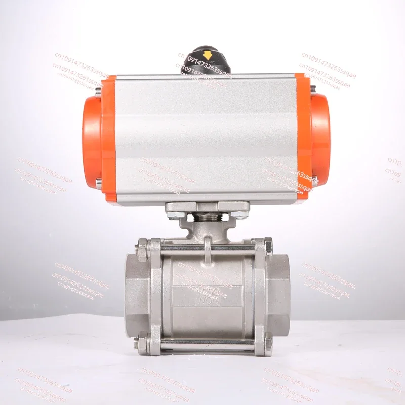 Three Piece High Platform Pneumatic Ball Valve Stainless Steel Pneumatic Ball Valve  Double Acting Cylinder