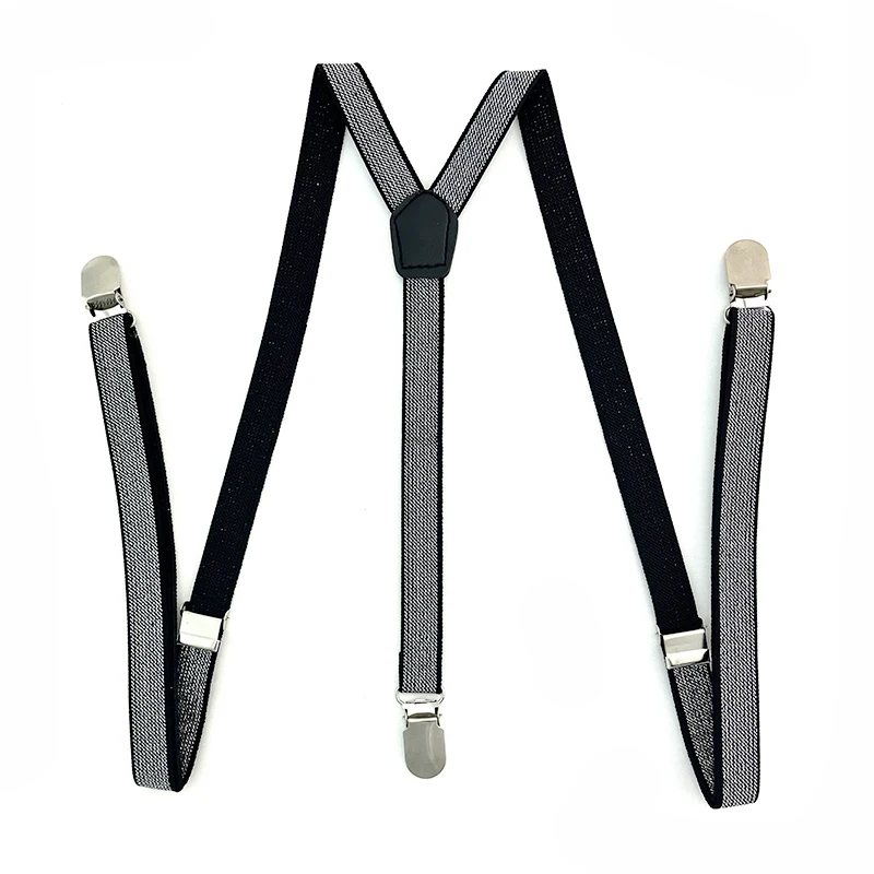 สายรัดเอวแบบหนีบสำหรับผู้หญิงและผู้ชาย แฟชั่น ยืดหยุ่น กว้าง 1.5 ซม. 2 สี ดำ ซิลเวอร์ กลิตเตอร์ สายรัดเอวแบบบาง สายรัดหลังรูปตัว Y