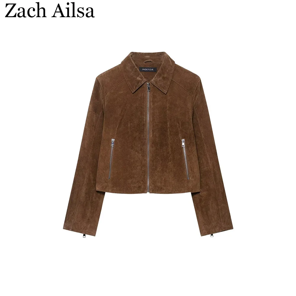 

Осенний новый продукт, женская универсальная короткая куртка на молнии с воротником из натуральной кожи, пальто