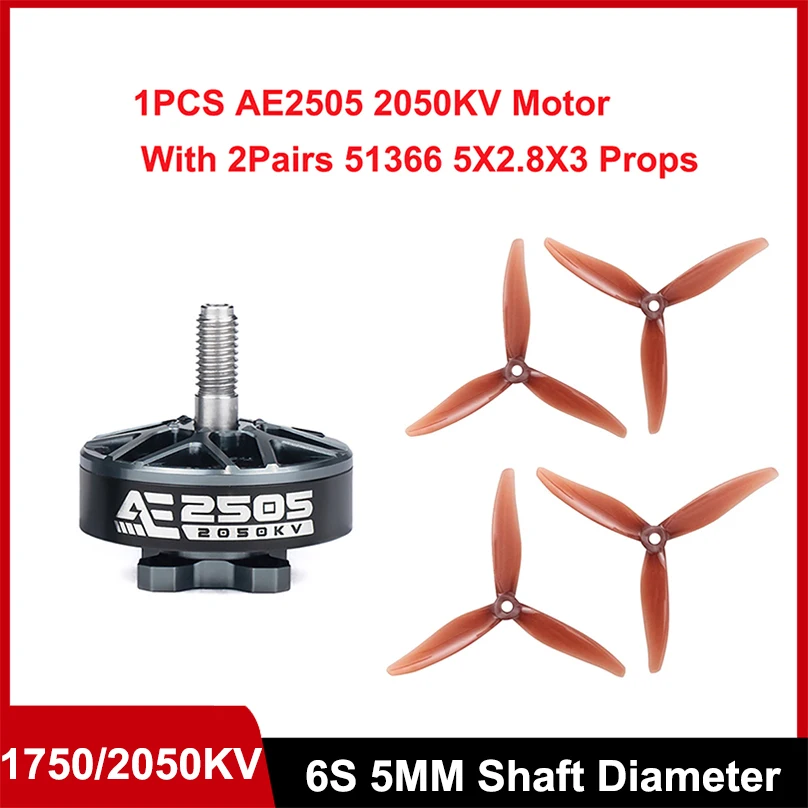 

Axisflying AE2505 1750KV 2050KV 6S FPV бесщеточный двигатель с 51366 5X2.8X3 CW CCW реквизит для 5-дюймового 6-дюймового FPV RC Freestyle Drone