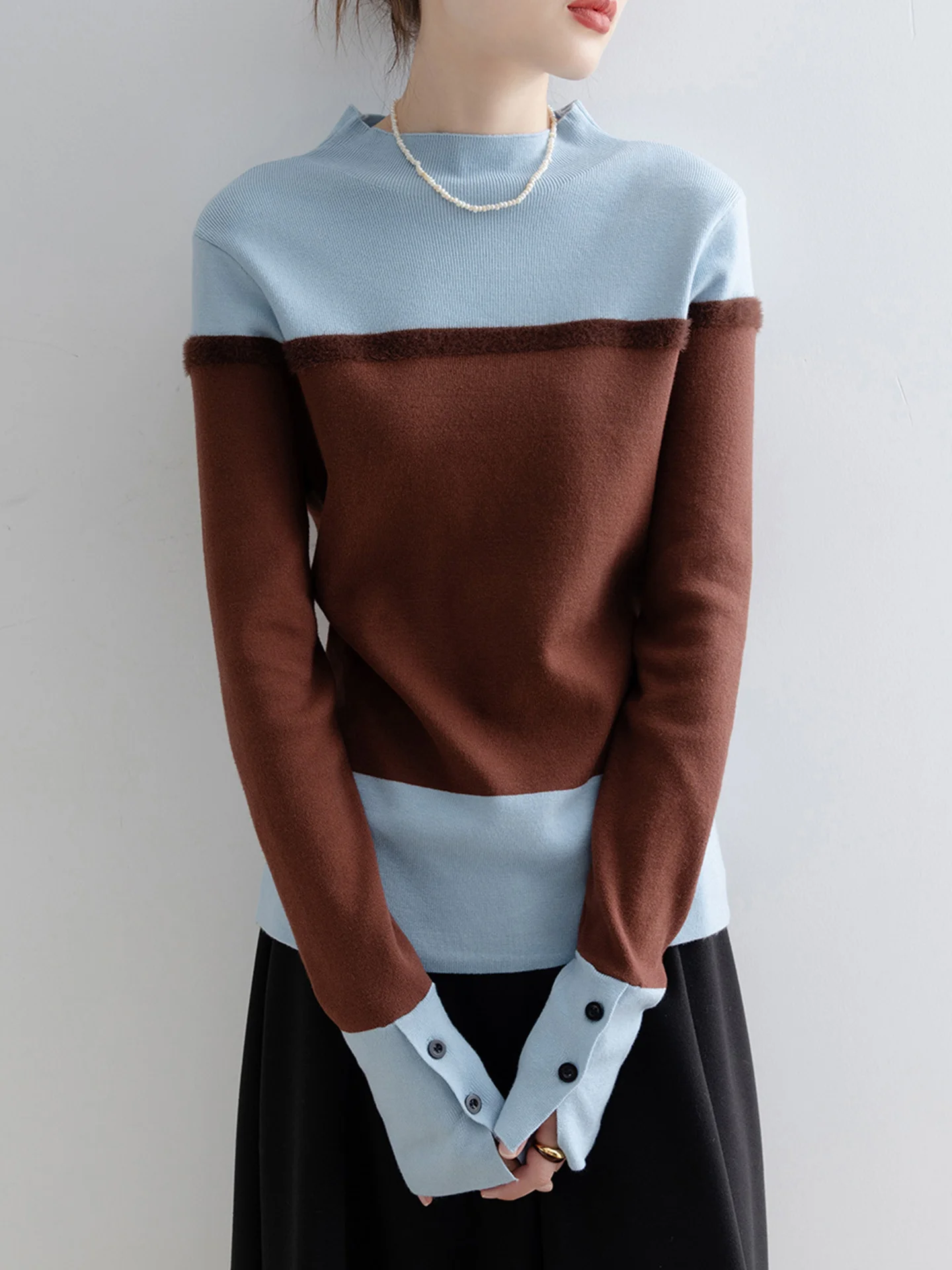 Maglione lavorato a maglia retrò lungo Sve Design chic Sense Color Blo Camere Abbigliamento interno Vestibilità comoda Sli Autunno Faion Wo...