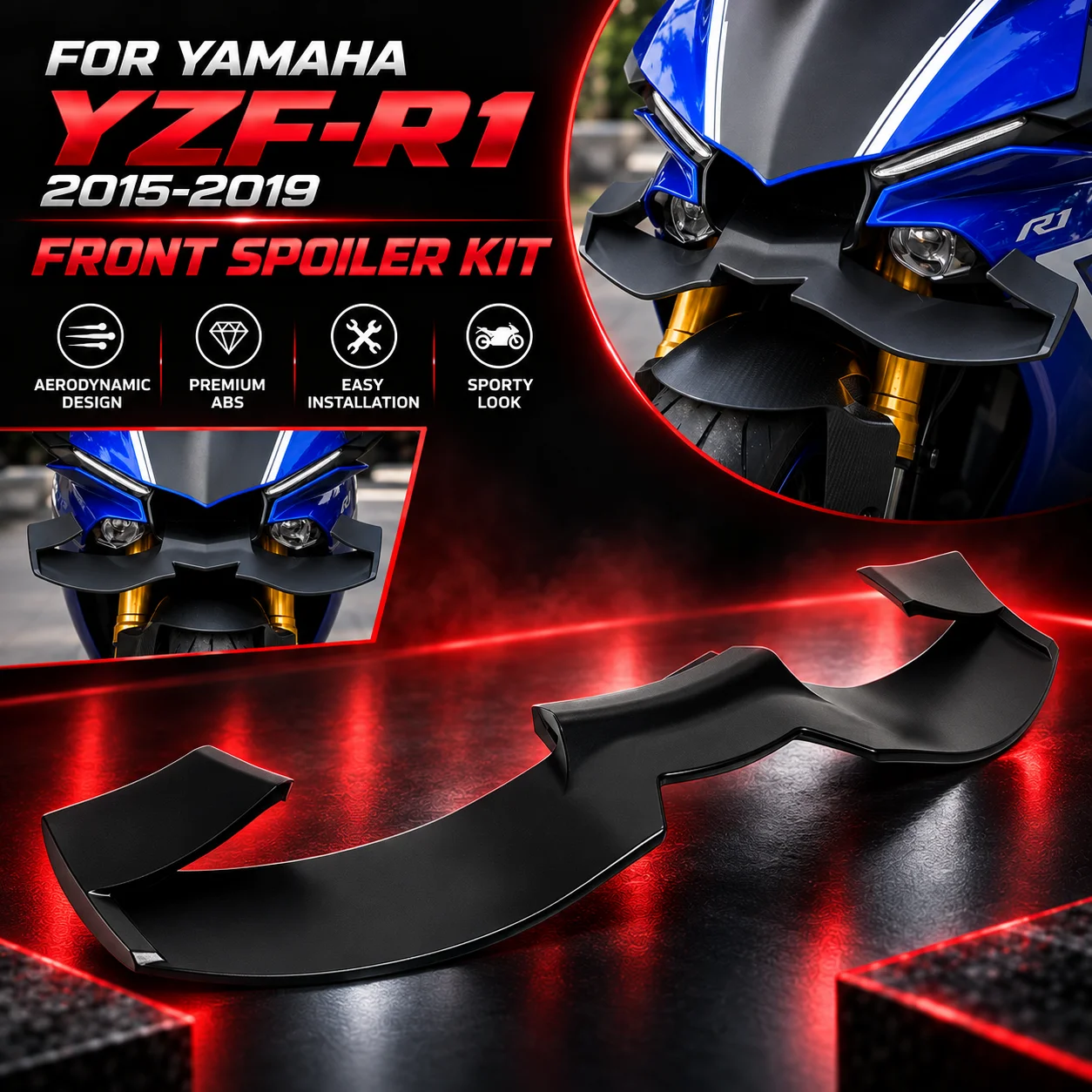 Motorcycle Front Spoiler For YAMAHA YZF-R1 2015-2019 Front Lower Lip Wind Wing Aerodynamics Fairing Winglets Accessories
