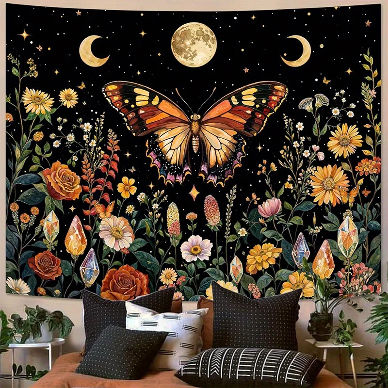 Butterfly & Moon Tapestry Background Cloth Hanging Cloth Bedroom Bedside Decorative Wall Cloth Rental Dormitory Tapestry