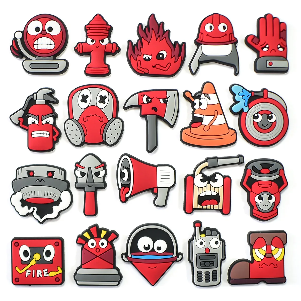 20PCS Cute Firefighting Tools Shoe Charms For Clogs Diy Shoe Decorations Accessories PVC Buckle Decorate Boy Birthday Party Gift