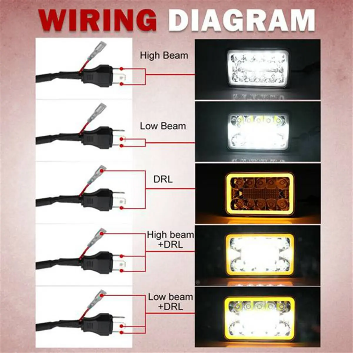 AA19 4 X 6inch Led Drl Light Bulb Crystal Clear Sealed Beam Head Light Lamp Headlight 6X4 Truck Motocross Headlights Part