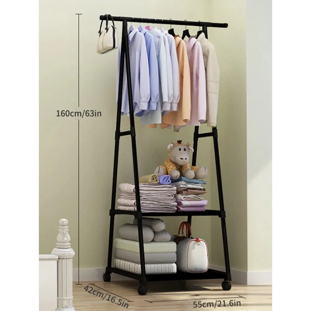 Simple Clothes Hanger with Pulley Movable Triangle Coat Storage Racks Home Floor Standing Metal Coat Hangers Clothes Organizer