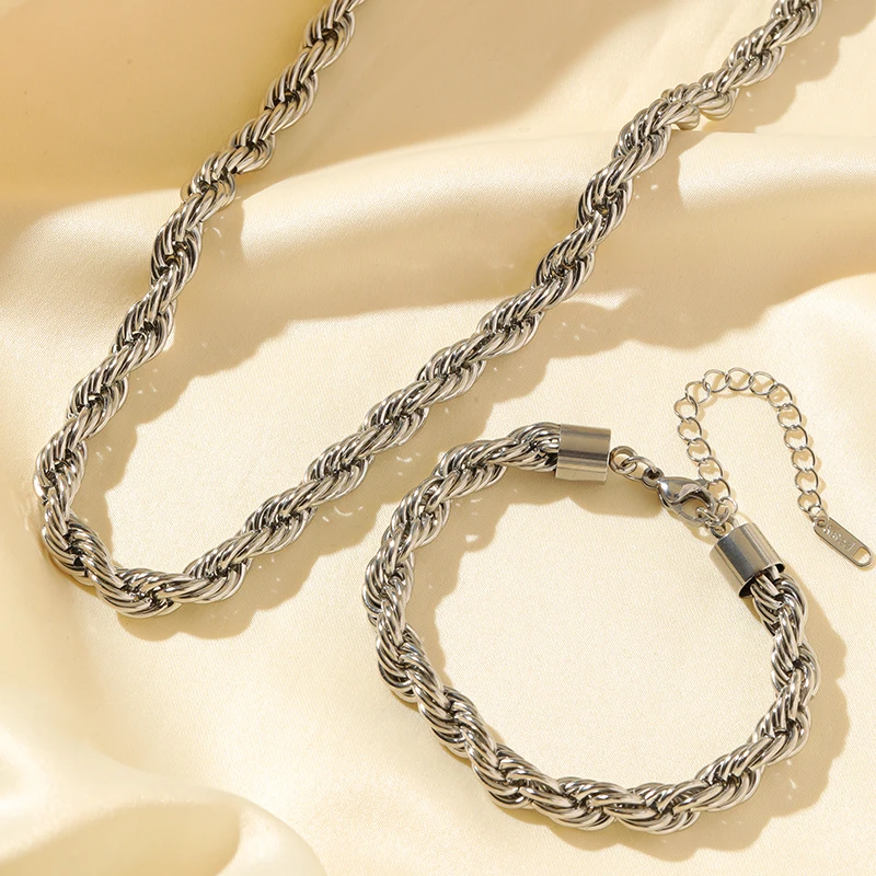 EILIECK 316L Edelstahl Dicke Gedrehte Metallkette Halskette Armband für Damen 18K Vergoldet Wasserdichtes Schmuckset – Detail 15