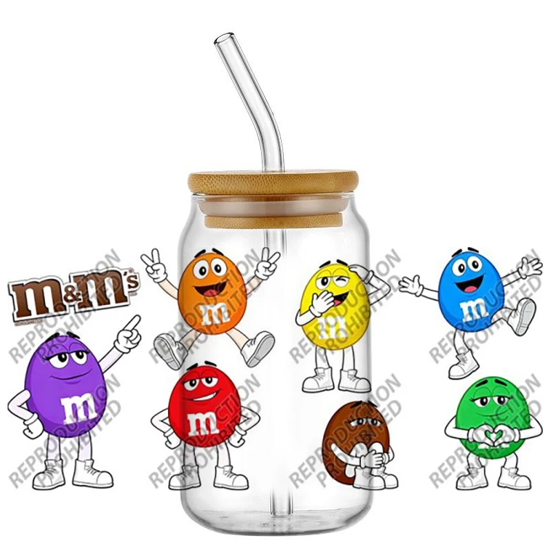 High Quality 3D Cute Colored Chocolate Beans Decal UV DTF Cup Wrap for 16oz Libbey Glasses DIY Cartoon Mug Transfer Sticker - view 2