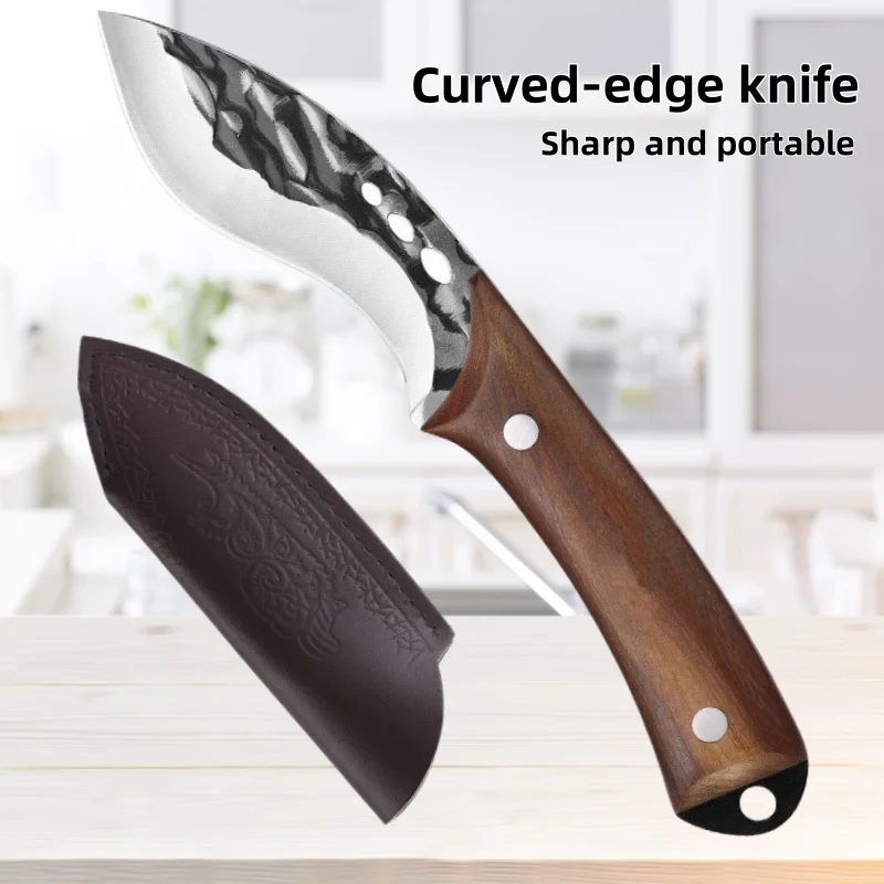 Meat Cleaver Butcher Knife Forging Kitchen Boning Knife Vegetable Slicing Knife With Cover Full Tang Wooden Stabilizer Handle