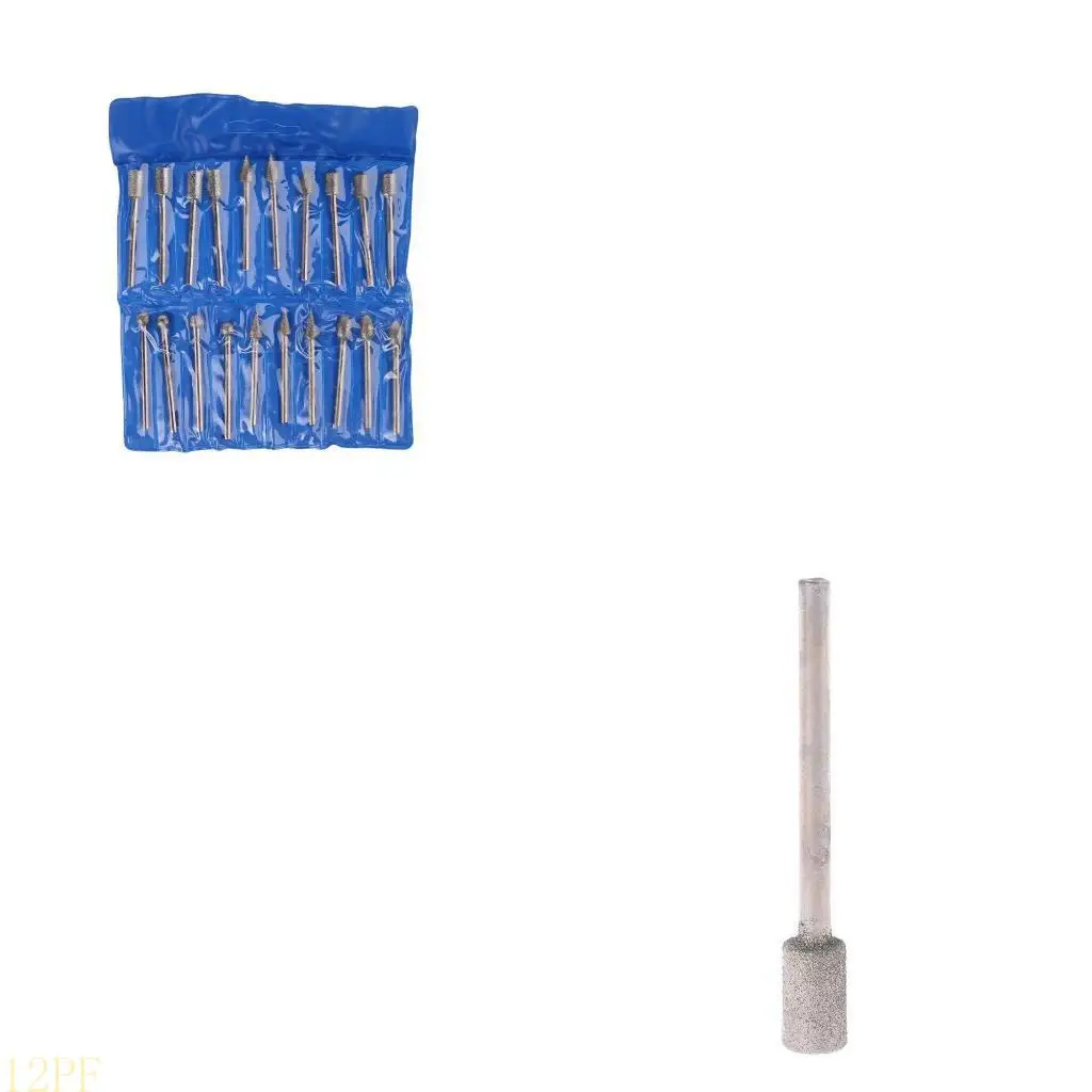 12PF Stone Carving Set Diamond Burr Bits 20 Pcs Polishing Kits Rotary Tools Accessory