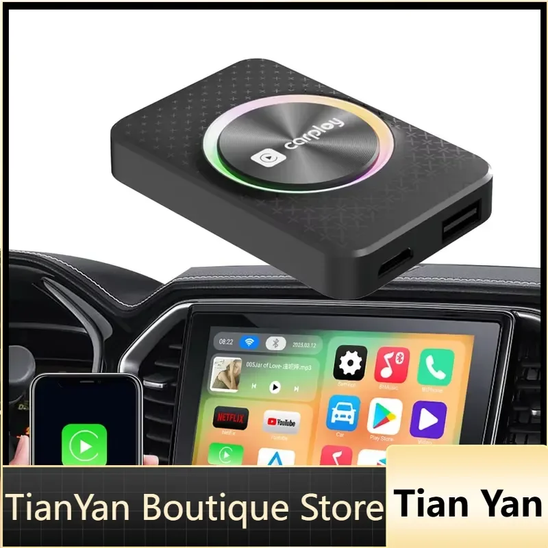 EE1 for KW12 Android 12 OS Wireless Carplay Adapter RK3528 HD OUT PORT 4GB 32GB Carplay Magic Box with RGB Light AI Box