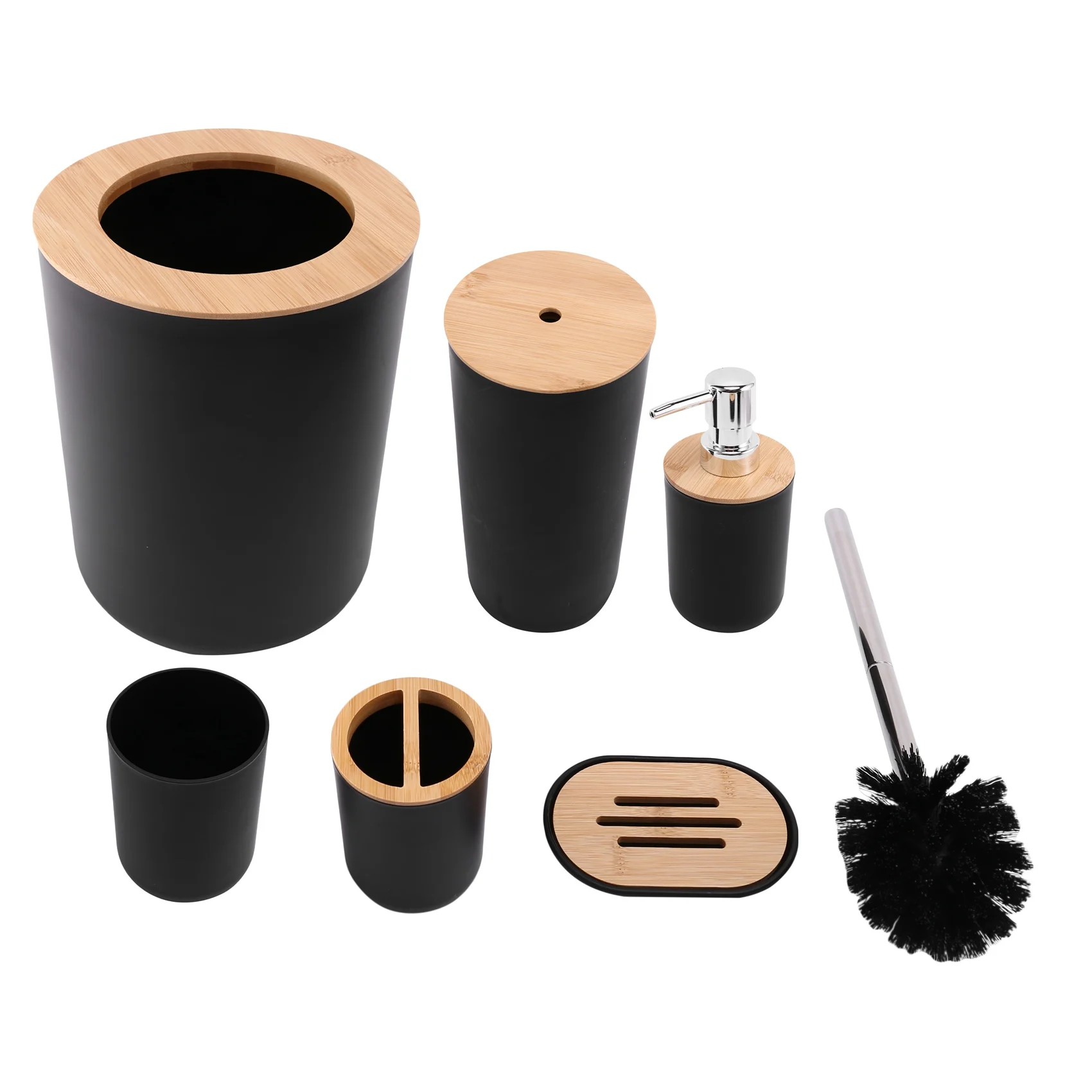 

6-Piece Bamboo Bath Accessory Set Environmentally Friendly Toilet Accessory Set with Lotion Dispenser Etc. Black