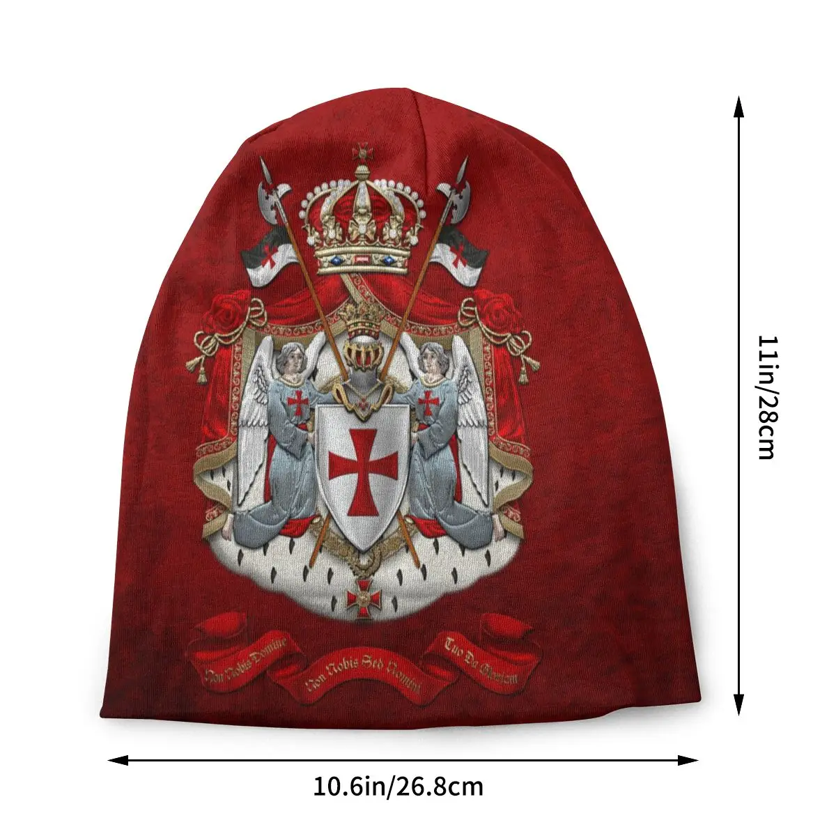 Custom Knights Templar Flag With Coat Of Arms Skullies Beanies Caps Winter Warm Knit Hat Adult Medieval Warrior Cross Bonnet Hat