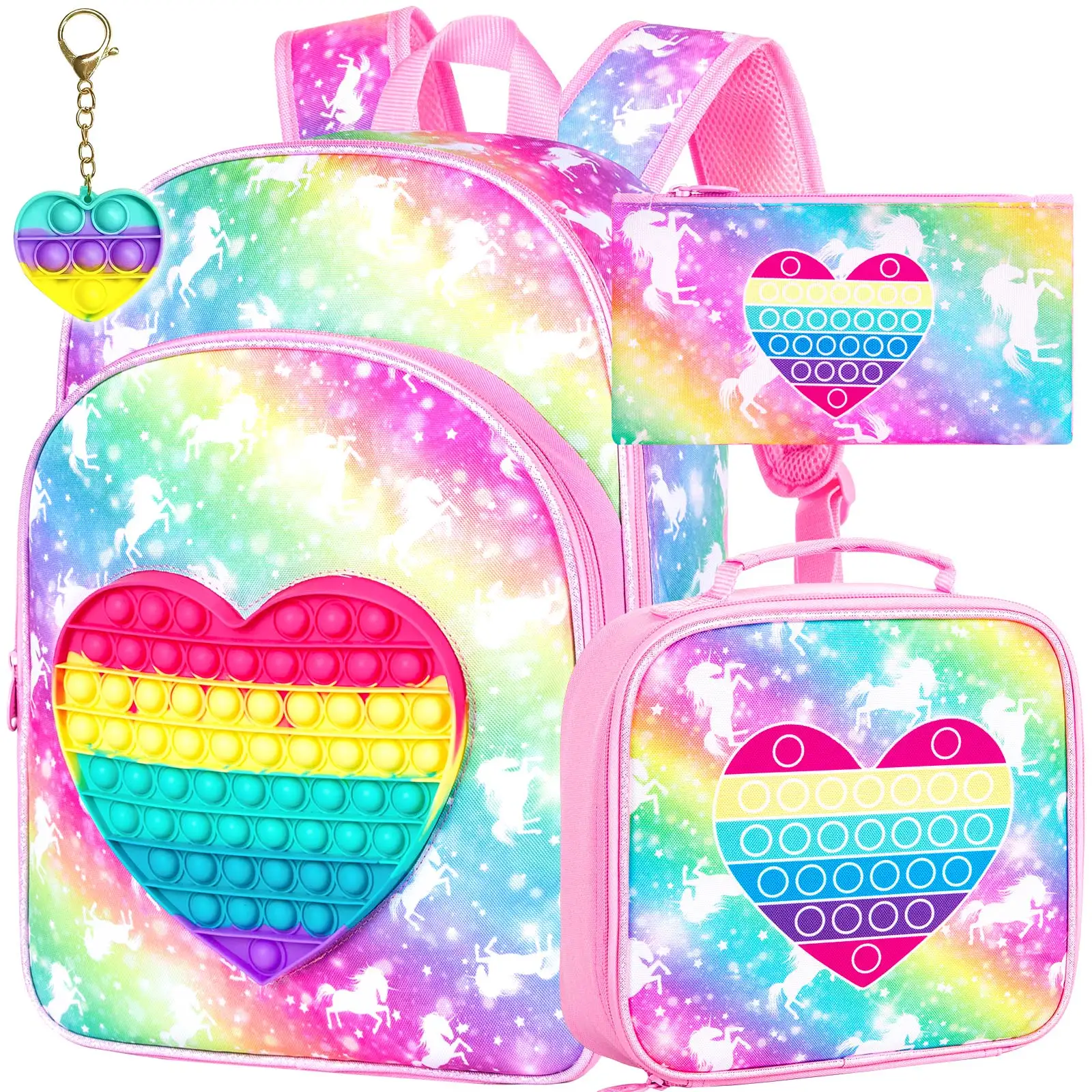 Girls Backpack, 16 Kids Preschool Bookbag and Lunch Box Set