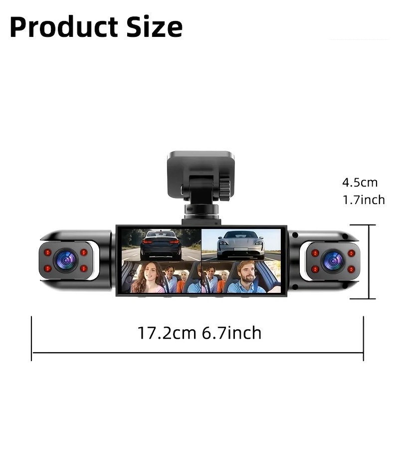 BCUOZ 4-Lens 360° Dashcam, 1080P Front + 720P Built-in Rear Left and Right car cameras, Super night vision, Loop recording, G-Sensor, WDR, 12-24V car plug power supply,Optional 64GB memory card.