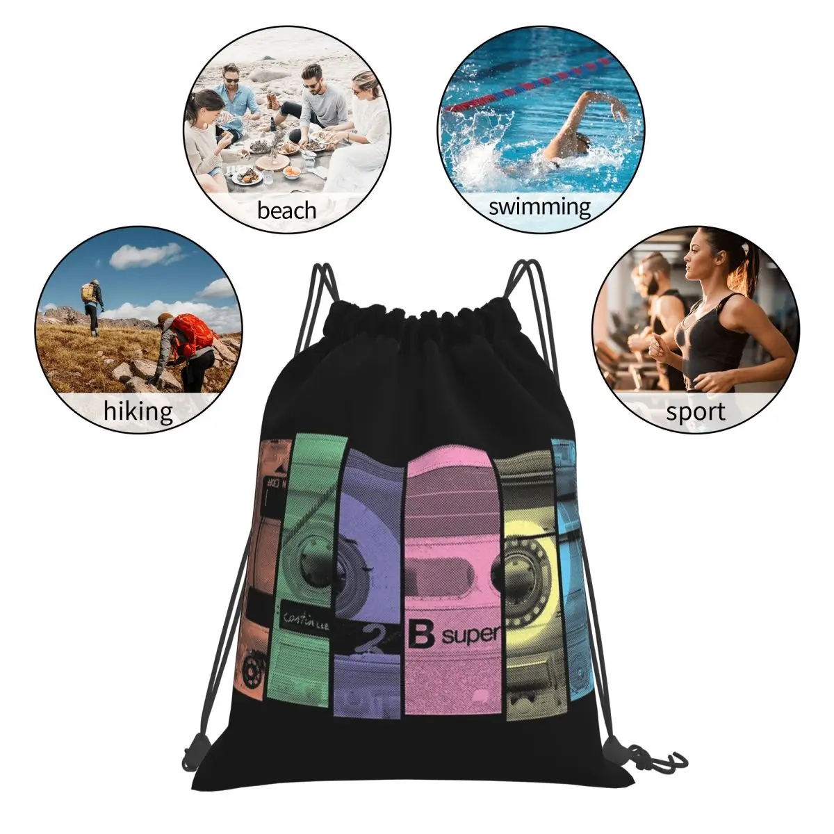 Mix Tape 1.0 Backpacks Multi-function Portable Drawstring Bags Storage Bag Book Bags For Man Woman Students