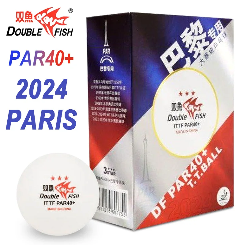 DOUBLE FISH PAR 40+ Table Tennis Balls 3 Stars Professional ABS Ping Pong Balls Special for 2024 Paris Competition ITTF Approved