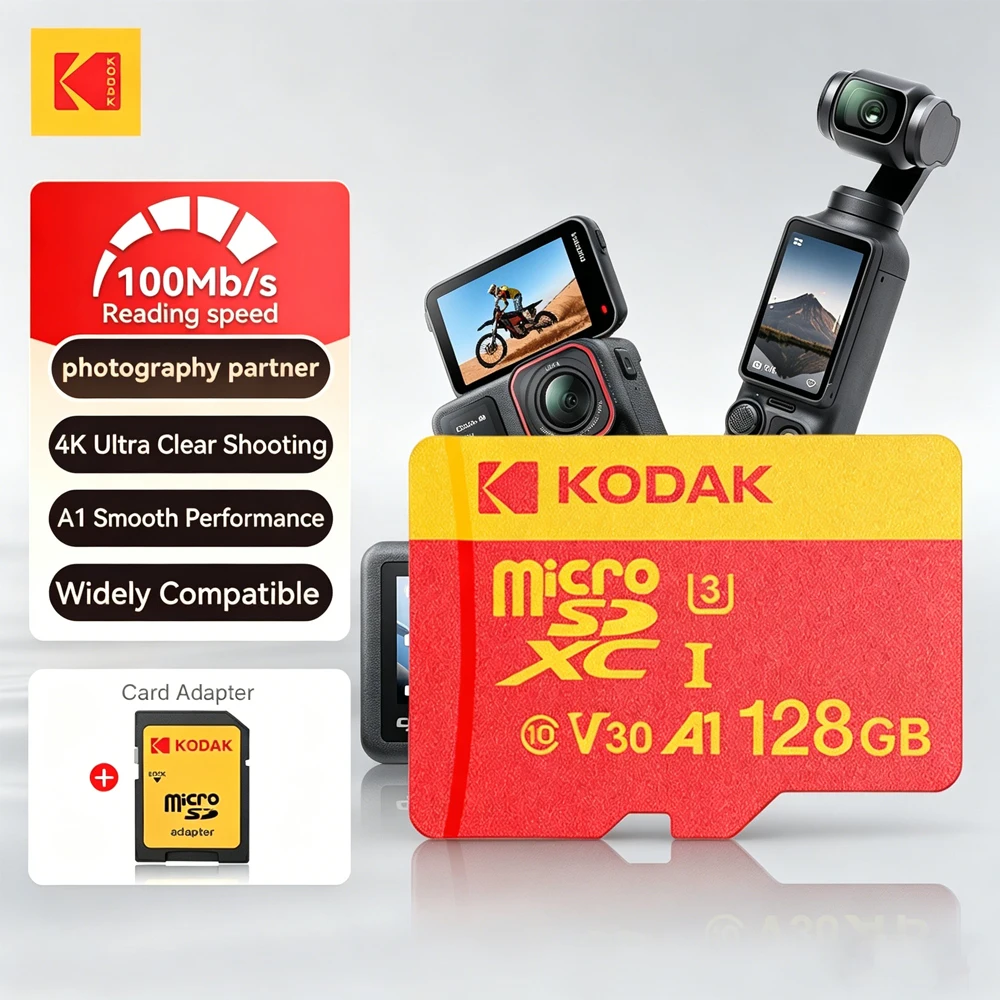 

Карта памяти KODAK Micro SD 256 ГБ, 128 ГБ, 64 ГБ, 32 ГБ, скорость до 100 МБ/с, U3, TF-карта высокой скорости для телефона, камеры, дрона