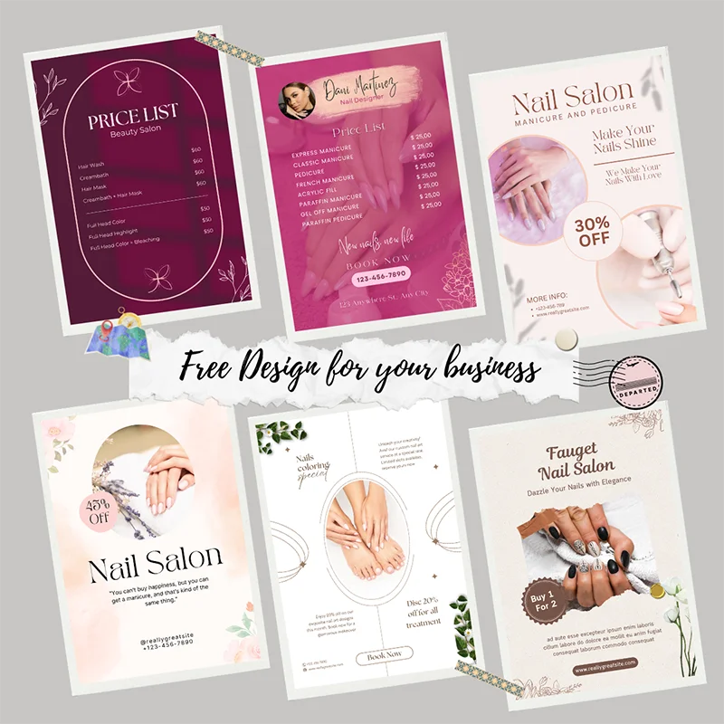 DsgnTouch Custom Flyer for Nail Business Template Printable Double Sides A5 A6 Watercolor Beauty Salon Price List Document