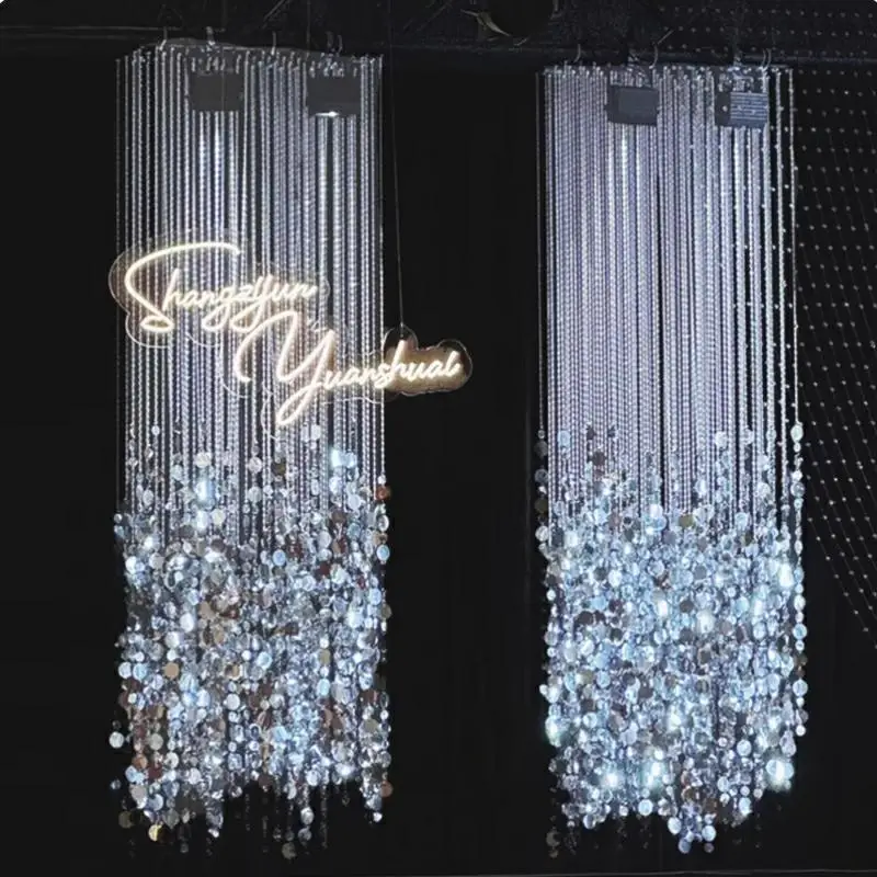 

2pcs luxury Gold Silver Acrylic Beads String Door Curtain Wedding Sequin Background Frame Mirror Stage Ceiling Decoration Props