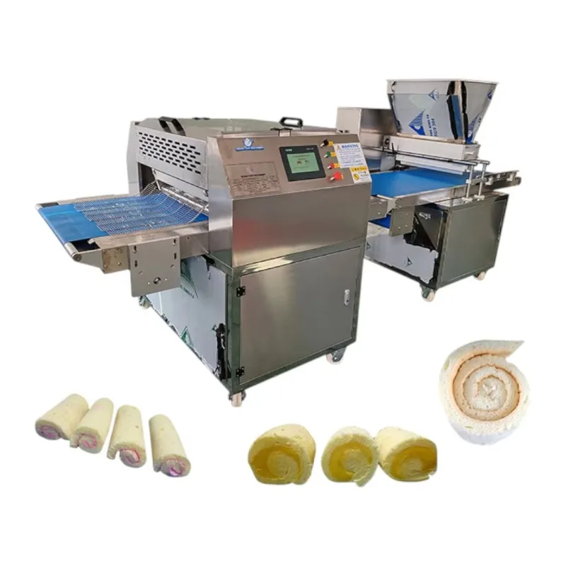 Automatic Swiss Roll Cake Rolling Machine Stainless Steel Sponge Cake Coating Rolling Equipment For Bakery Customized