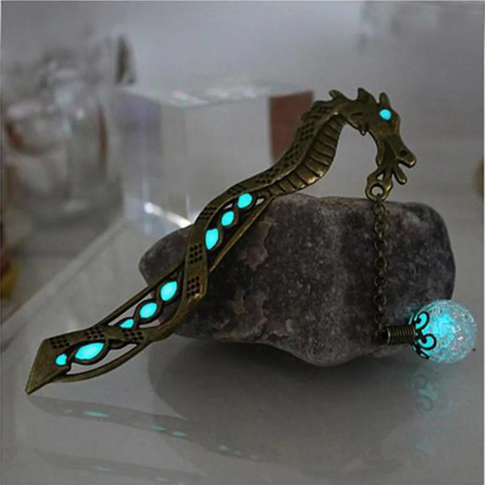 Alloy Glowing Dragon Shape Bookmarks Hairpin with Luminous for Gift Party glowing hairpin dragon shape hairpin