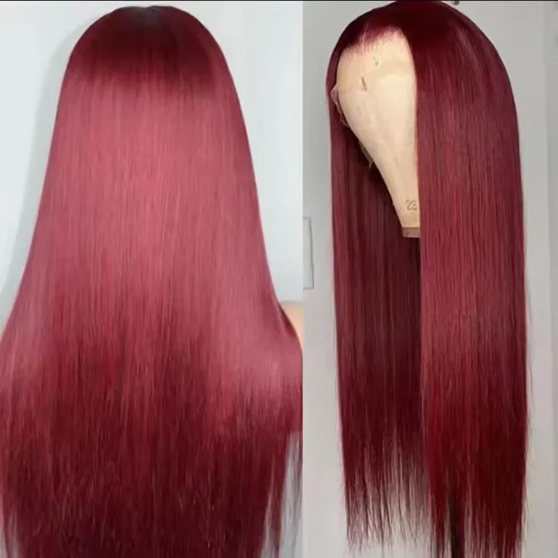 

Накладные парики из натуральных волос 99J Burgundy Bone Straight, 13x4, 13x6, с кружевной передней частью, цветные, предварительно прорезанные, для женщин.