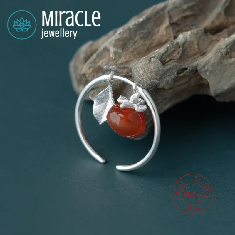 

Чудо, стерлинговое серебро 925, оригинальный дизайн, благоприятный красный агат, хурма для женщин, открытое кольцо