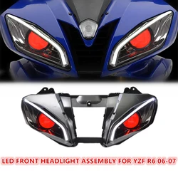 KT Motorcycle LED Front Headlight Assembly For Yamaha YZF R6 2006-2007 Custom Modified Headlamp DRL Demon Eyes Projector