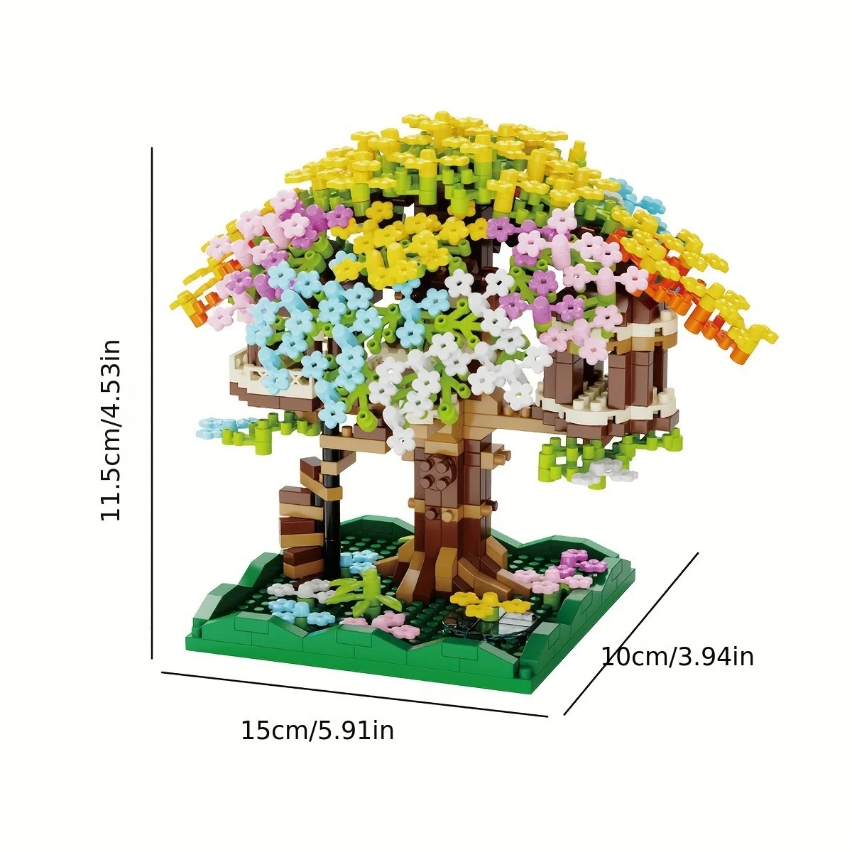 MOC-casa de flor de cerezo, modelo de bloques de construcción, rompecabezas, artículo de decoración, ladrillos de árbol de arcoíris, rompecabezas, juguete DIY, regalo para niños