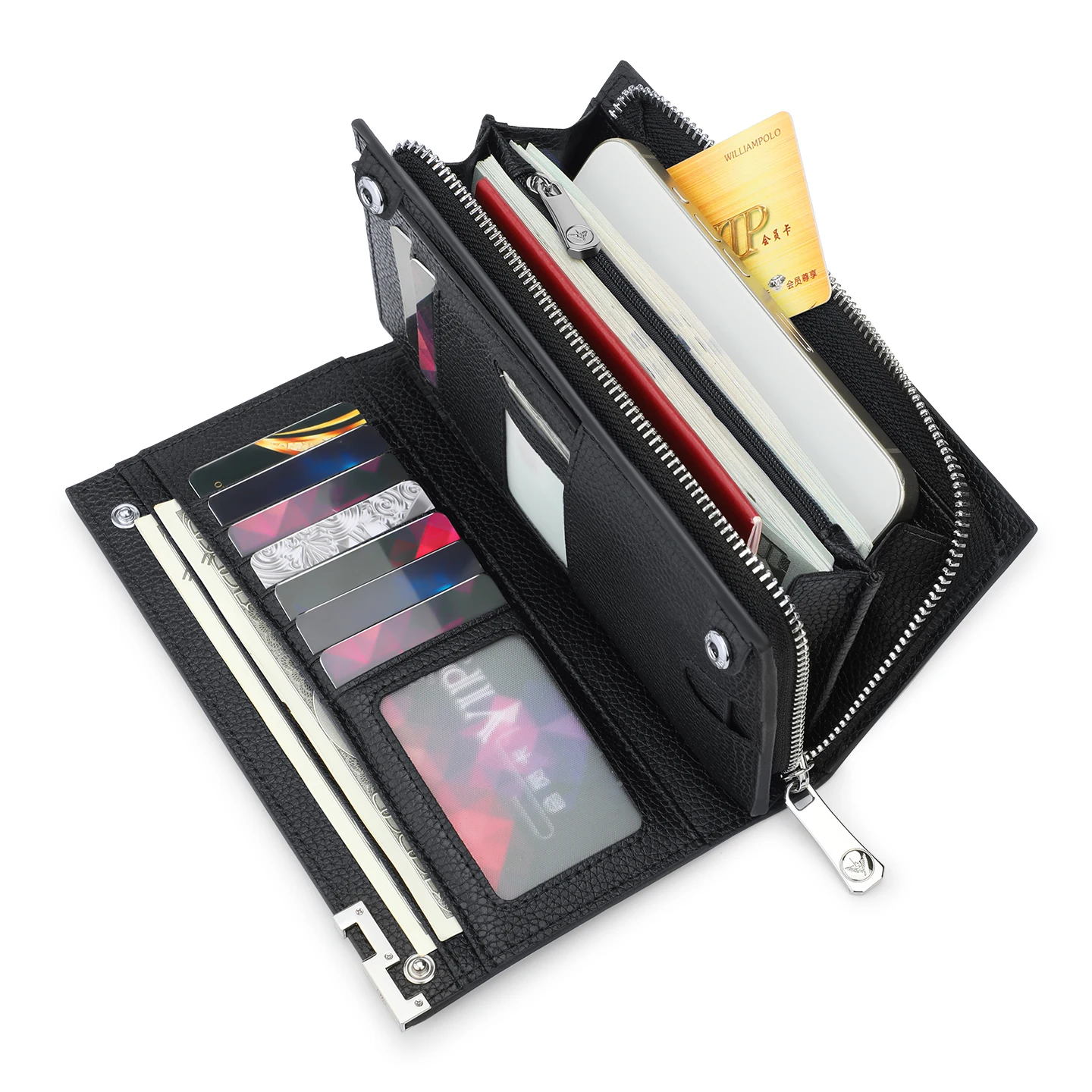 Leather men's long wallet, fashionable multifunctional handbag, personalized card bag, large capacity mobile phone bag