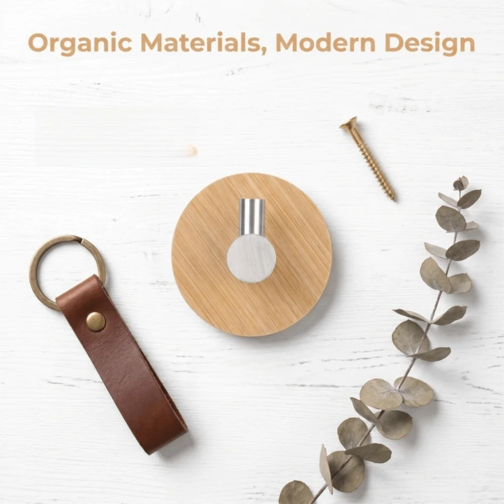 Stainless Steel Wood Wall Hook Rack Wall Mounted No Drill Installation Clothes Bag Hook Practical Silver Light Brown Hanger Hook