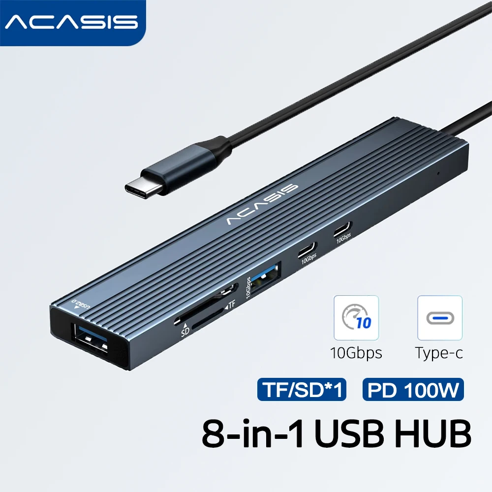 

Acasis 8 in 1 USB-C Docking Station 10Gbps Usb Hub 4K 60HZ DP Output TF/SD 3.0 PD 100W for Xiaomi Keyboard Mouse All in One Hub
