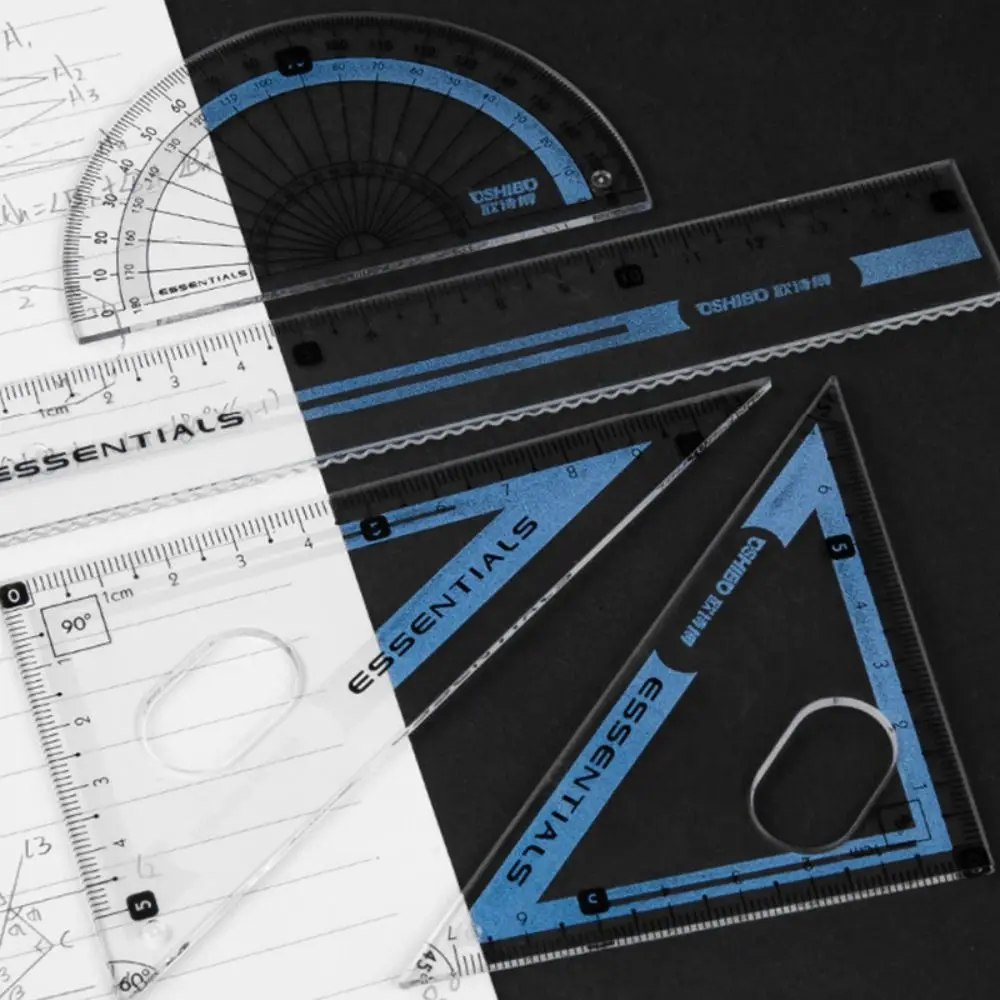 9PCS/Set Plastic Ruler Compasses Set Propelling Pencil Photochromic Protractor Set Square Straight Ruler Drawing Tool