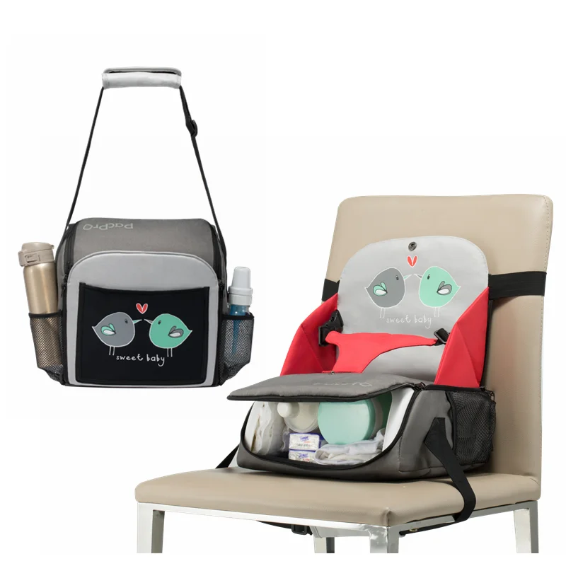 Travel Baby Booster Seat Harness Random Straps Portable Fold Washable Baby Dining Chair Seat Bag, Cute Baby Feed Chair Bag