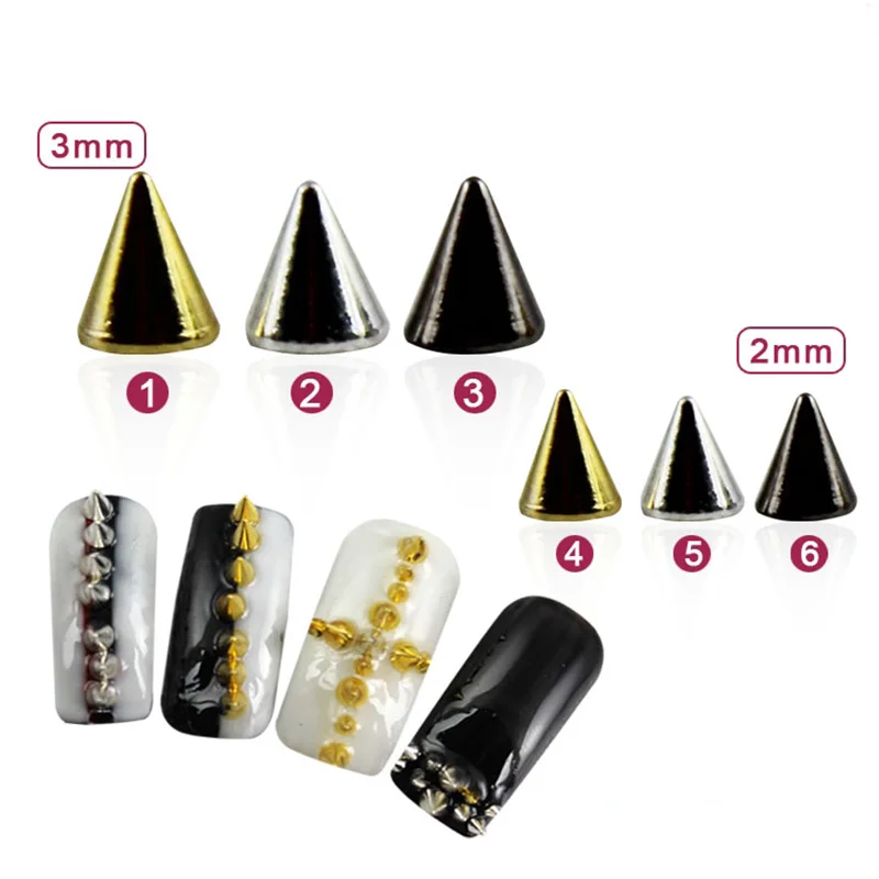 TSZS 1/2/3mm Spikes Metal Studs Gold Silver Black Nails Art Charms Tiny Stick Cone Studs Nail Parts Spots Craft DIY Decoration