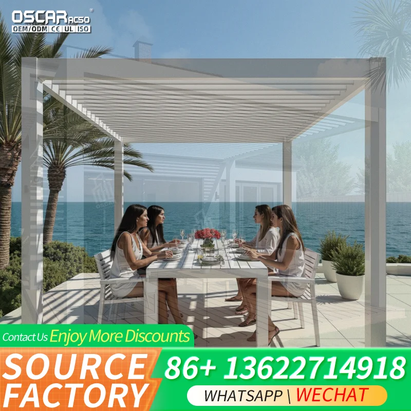 Motorized Louvered Aluminium Smart Pavilion Pergola for Bioclimatic Garden Buildings Outdoor in Foshan pergola