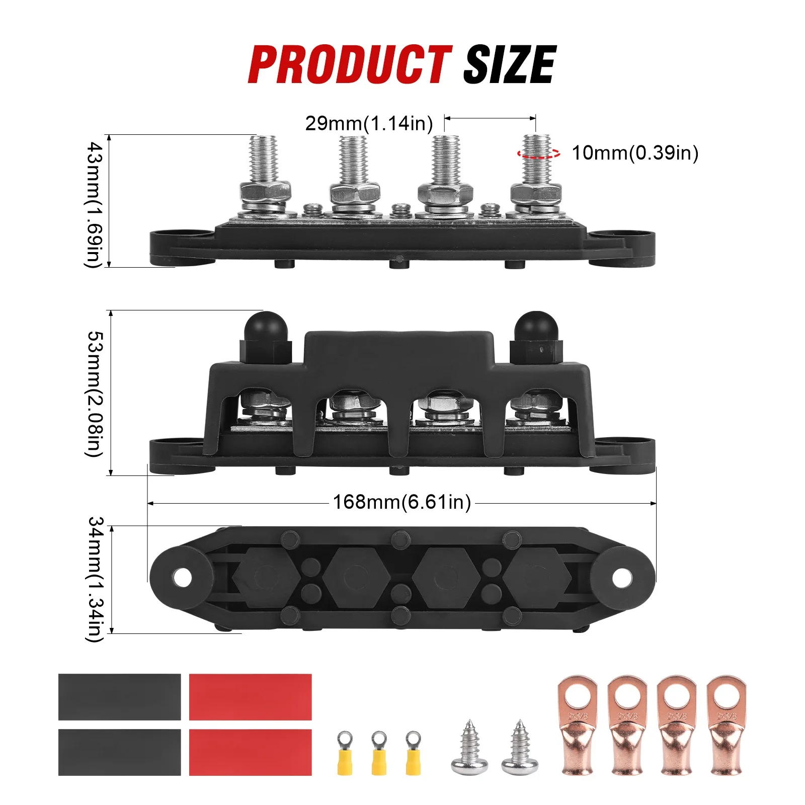 

12V-48V 250A Bus Bar Terminal Battery Power Distribution Junction Block With Cover M8 M10 4 Screw For Automobile Boat RV Truck