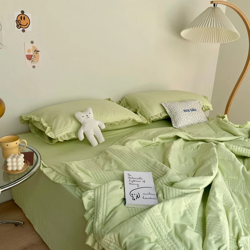 

Летний охлаждающий комплект постельного белья с кружевом, одеяло для кондиционера, тонкое одеяло с наполнителем из волокна, моющееся, для девочек