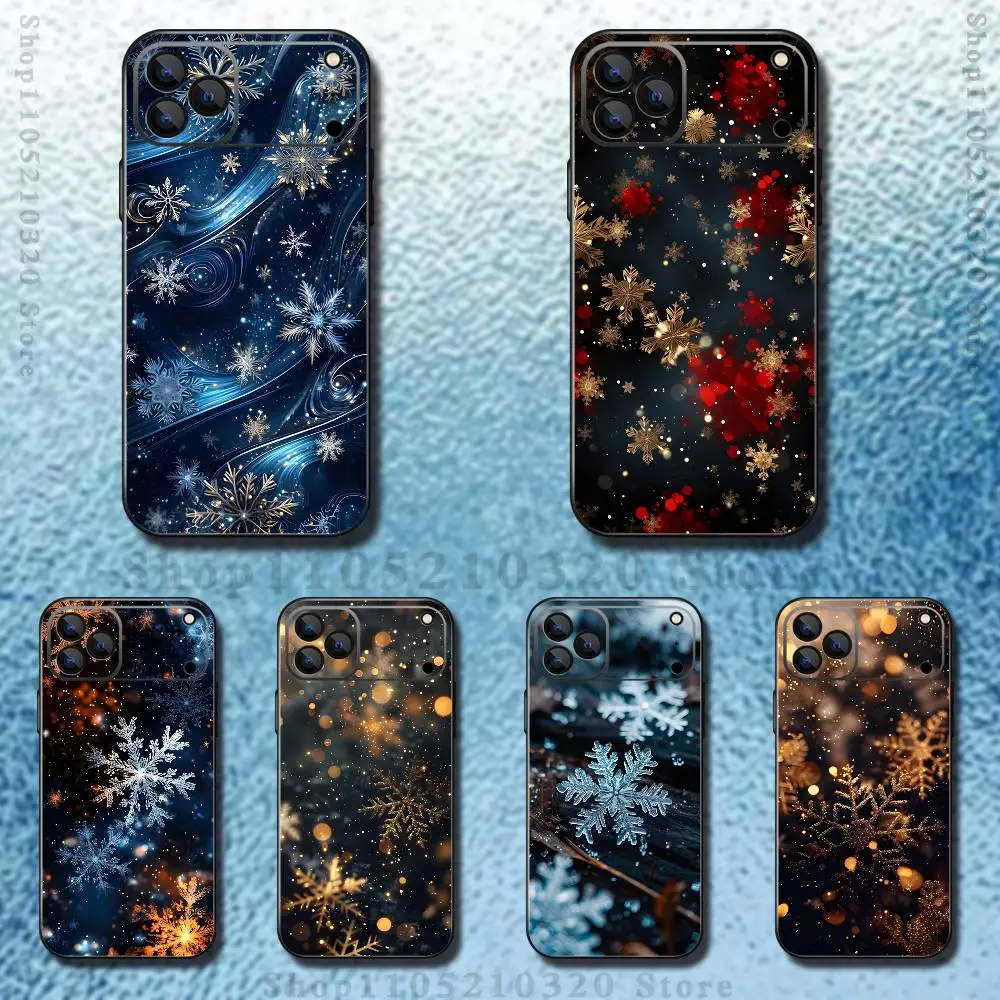 

Beautiful Snowflak Christmas Phone Case For iPhone 17,16,15,14,13,12,11 ,Pro Max,XS,X,XR,SE,Mini,8,7,Soft Silicone Black Cover