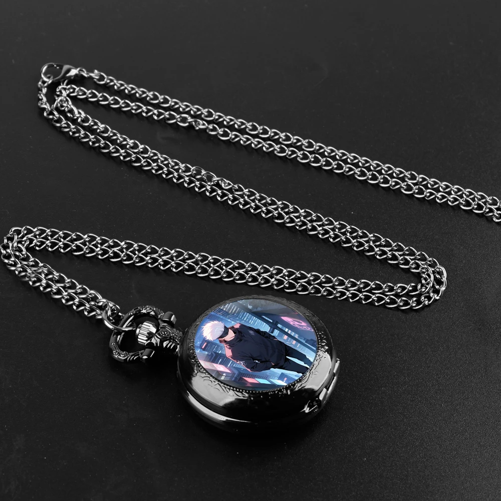 Back-to-school Gifts for Kids Quartz Pocket Watch Satoru Gojo Design Glass Dome Necklace Pendant Clock for Mens Womens