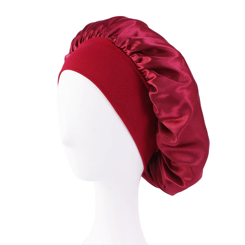 Neue frauen Satin Solide Breitkrempige Schlaf Hut Unisex Kopf Wrap Elastische Band Kappe Haarpflege Motorhaube Nacht Hut motorhaube de nuit – Detail 20