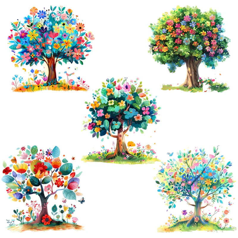 20cm kids Cartoon Color trees Iron On Heat Transfer Sticker For Clothes Pinted Vinyl Thermal Appliques Washable T-Shirt Decal