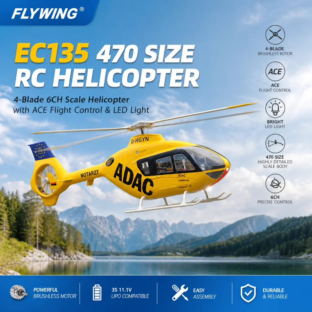 FLYWING EC135 470 Size RC Helicopter 4-Blade 6CH Scale Helicopter with ACE Flight Control & LED Light