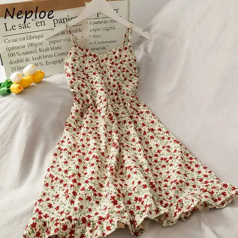 Abito da vacanza bohémien con stampa vintage Abito da donna a vita alta con linea sottile Abiti con scollo a V senza maniche con spalle scoperte Abito estivo