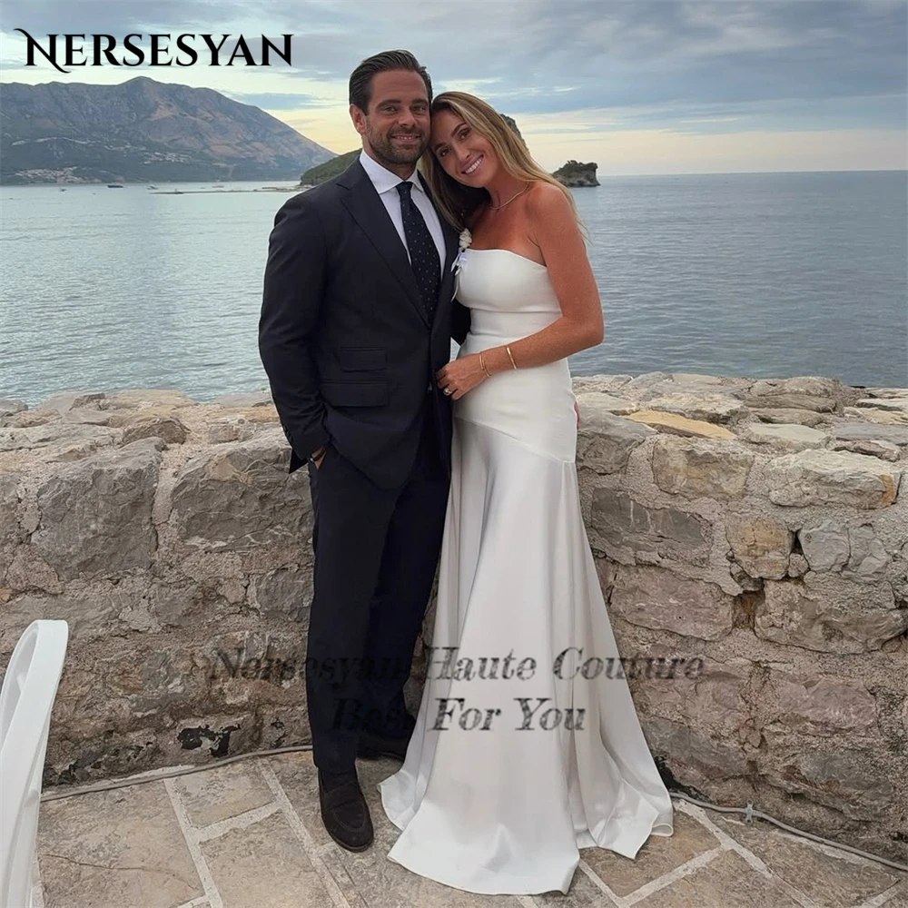 Nersesyan Elegante Meerjungfrau Brautkleider, elastischer Satin, schulterfrei, Brautkleid, rückenfrei, Brautparty-Kleider 2025, individuell gestaltet
