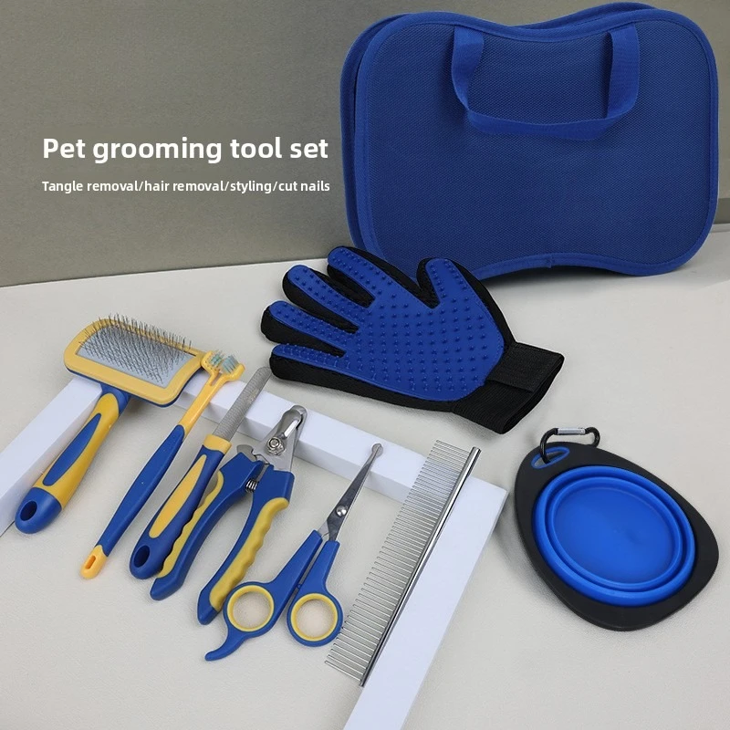 Pet Dog Cat Grooming Products Knotting Comb Straight Comb Nail Clipper File Hair Trimmer Hair Removal Comb Cleaning Beauty Set