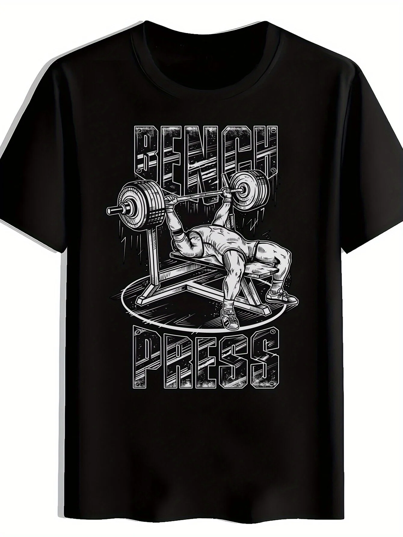 Motivierendes Bankdrücken-Grafik-T-Shirt für Herren, lässig, Rundhalsausschnitt, kurze Ärmel, Sommer, unverzichtbar für Fitness, Freizeit