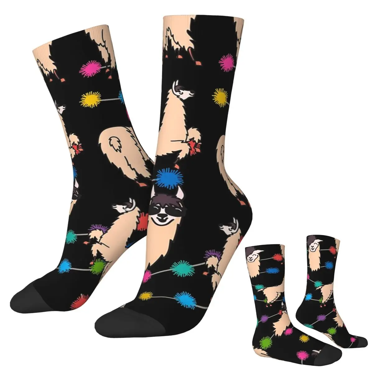 All Seasons Crew Stockings Cute Alpaca And Circle Pattern Socks Crazy Hip Hop Long Socks for Men Women Valentine's Day Gifts