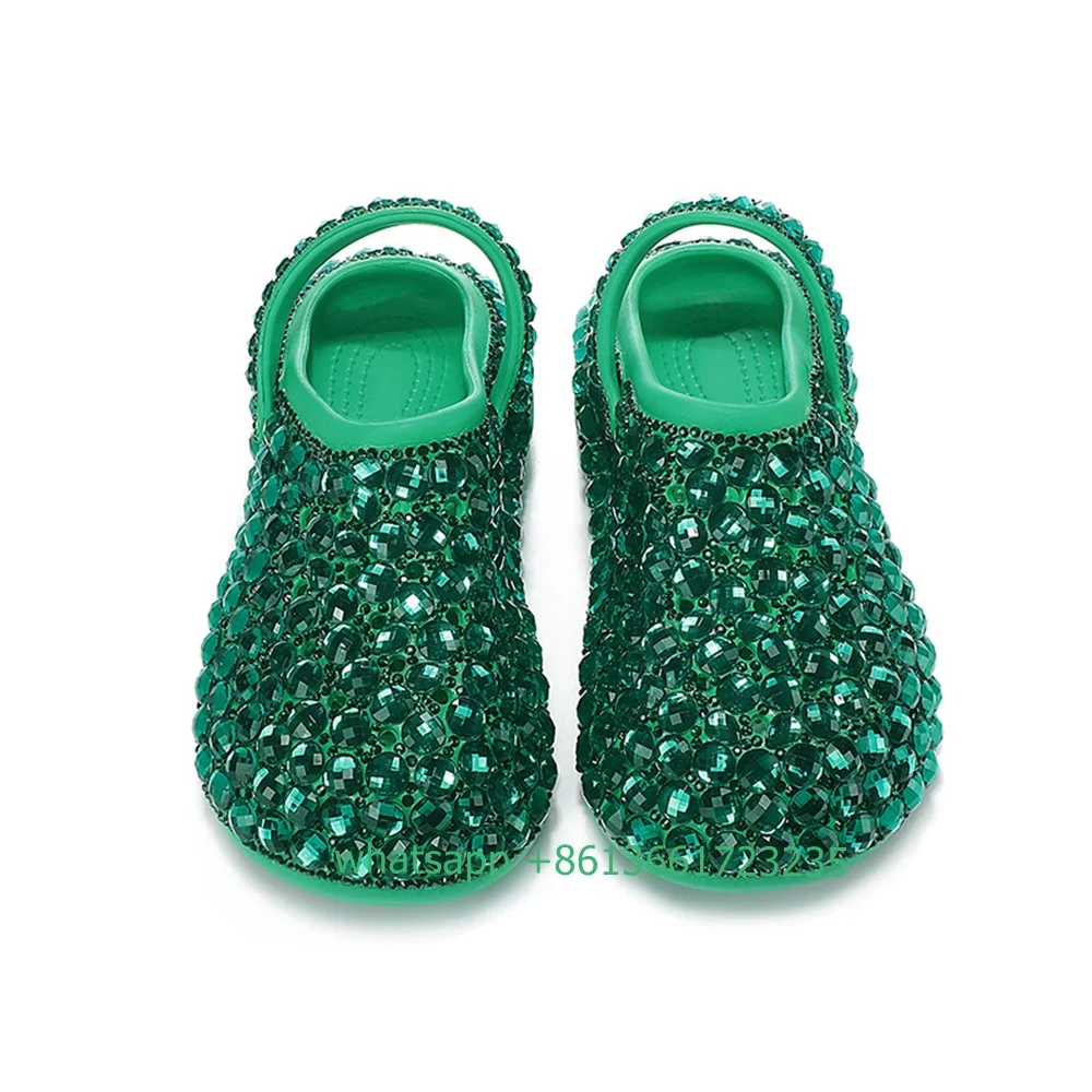 Crystal Shiny Women Slippers Flat Heel Platform Sandals Colored Rhinestone Bling Bling Shoes Women Fashion Rubber Slides Green